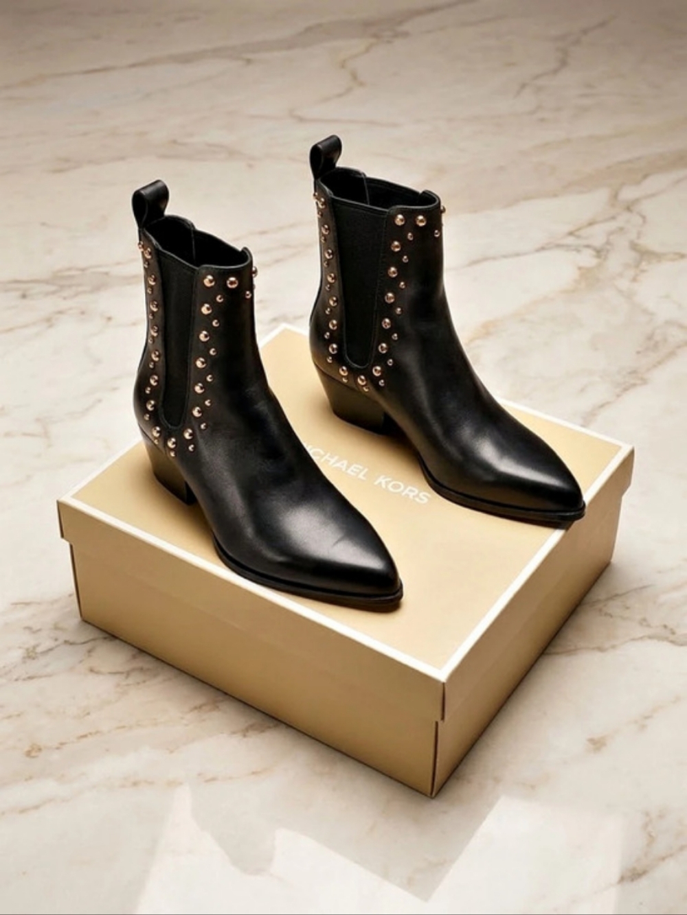 Michael Kors Studded Black Ankle Boots (Floor Sample) Damaged Box